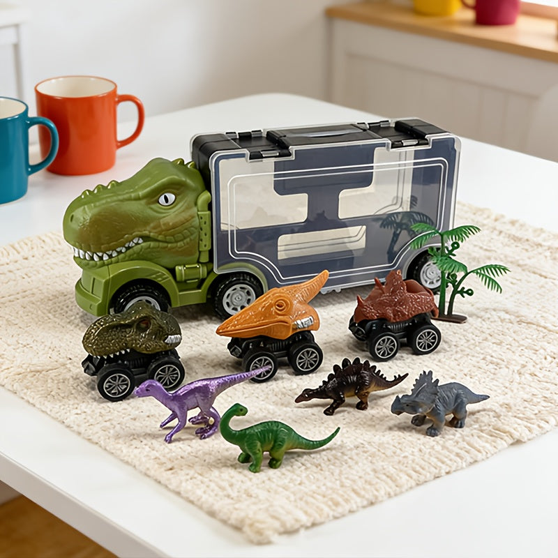 Dinosaur Truck Toy Car Set T-Rex Vehicle Playset for Boys Kids Toddlers with Dinosaur Figures Birthday Gift Ages 3+