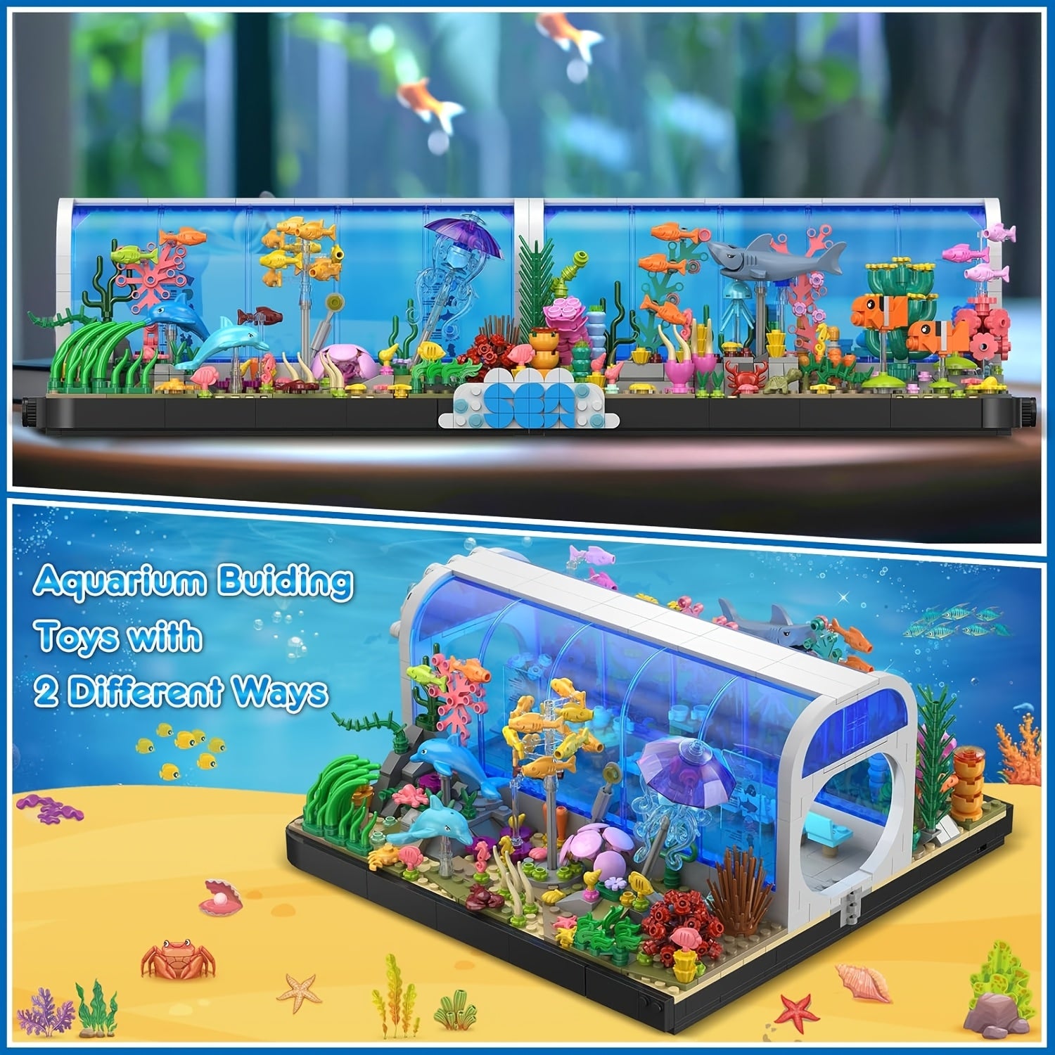 Aquarium Building Block Set 1316 Pieces for Adults, 2-in-1 Oceanarium Underwater Ocean World ABS Brick Model Kit, Creative Home Decoration Display, Unique Valentine's Day Birthday Anniversary Gift for Him Her