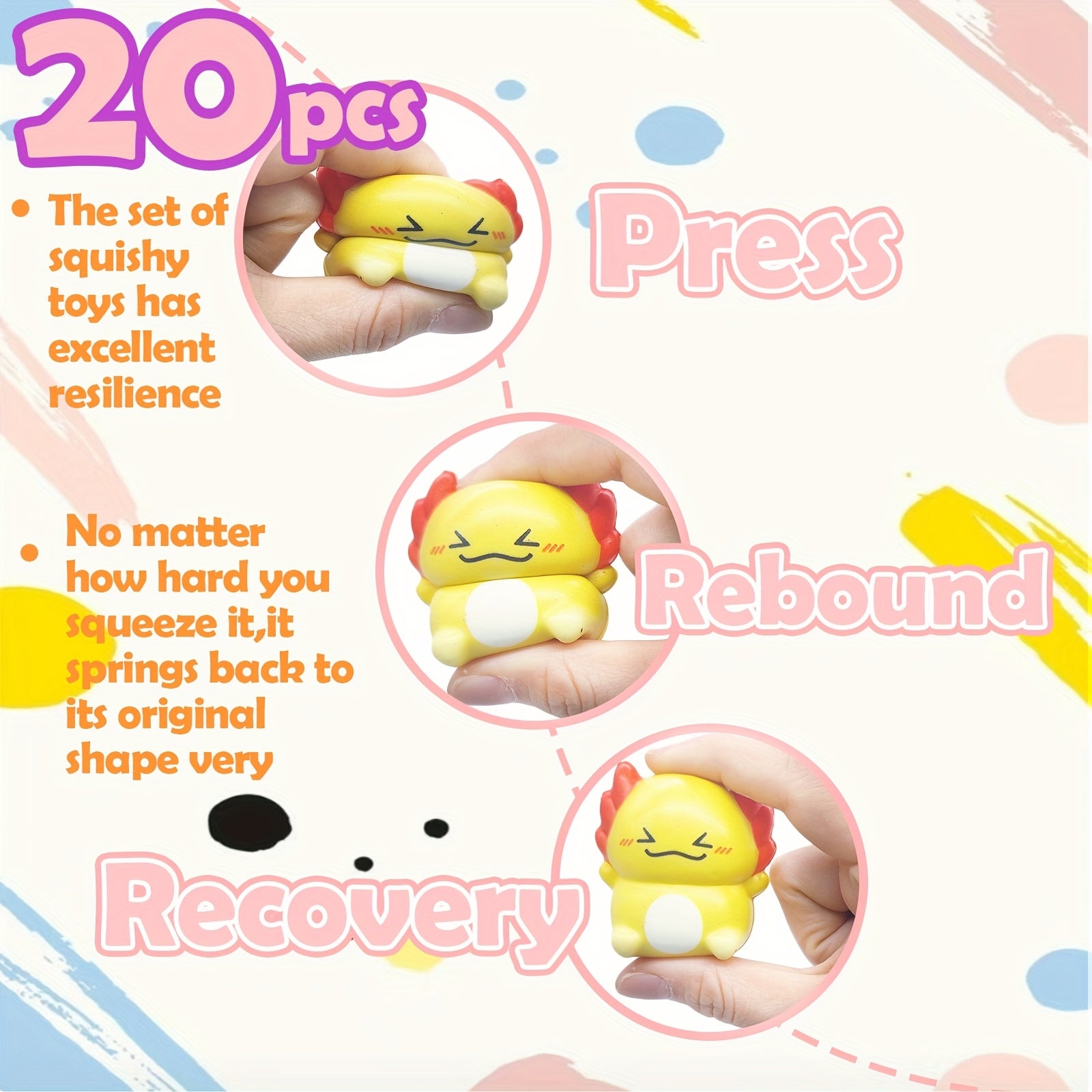 Axolotl Slow Rising Squishy Toys 20 Pack Individually Wrapped Ice Cream Shape Sensory Fidget Stress Relief Party Favors Goodie Bag Stuffers Kids