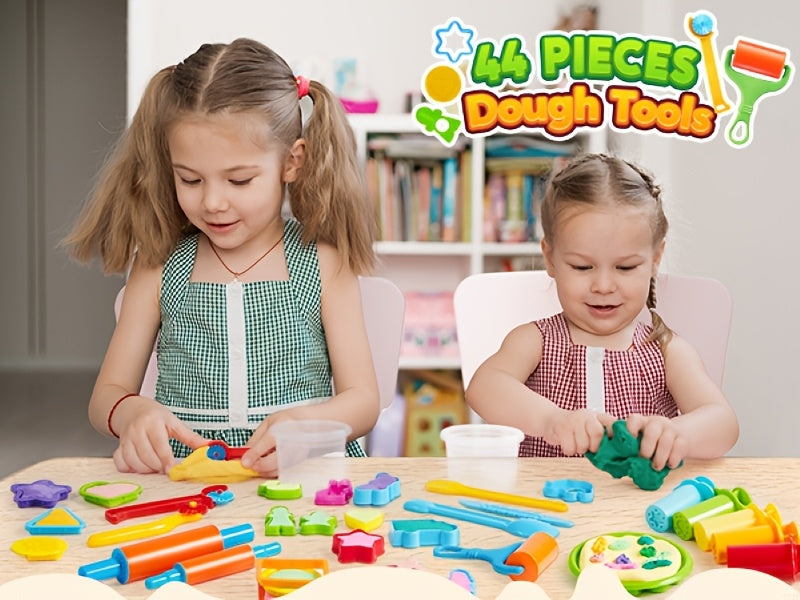 Clay Tools Set for Kids 44 Pcs Dough Accessories with Molds Rolling Pins Cutters Easy Grip Handles Non-Toxic ABS Plastic Party Favor Christmas Gift
