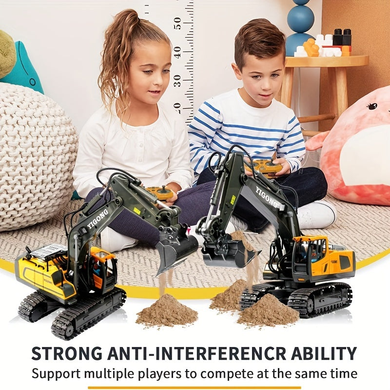 Remote Control Excavator Toy Metal Shovel LED Light 1200mAh RC Construction Truck Set Loader Garbage Truck Combo Boys Kids Ages 6+ Birthday Christmas Gift