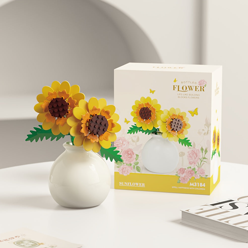Flower Bouquet Mini Building Blocks 120pcs DIY Set - Eternal Green Plant Desk Decoration, Stress Relief Creative Toy, Easter Birthday Gift for Kids