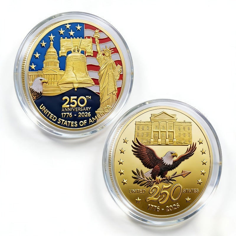 America 250th Anniversary Coin Set 2026 12pcs 1776-2026 USA Bicentennial Eagle Challenge Commemorative Medallion with Acrylic Cases Collector Gift