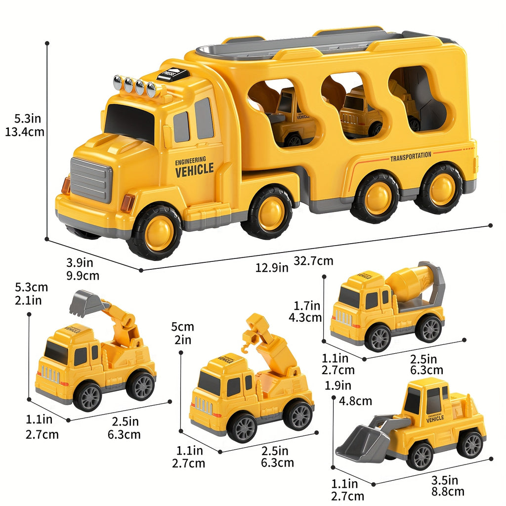 Construction Vehicles Transport Truck Carrier Toy for Kids Ages 3-7 – Car Hauler Playset for Boys & Girls, Birthday & Christmas Gift