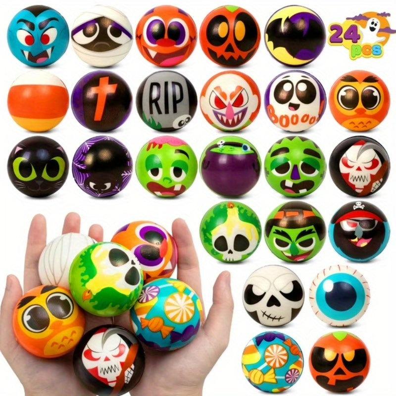 Halloween Stress Balls 24 Pack – Assorted Designs & Colors Squeeze Toys for Kids, Halloween Party Favors, Trick or Treat Toys for Boys and Girls