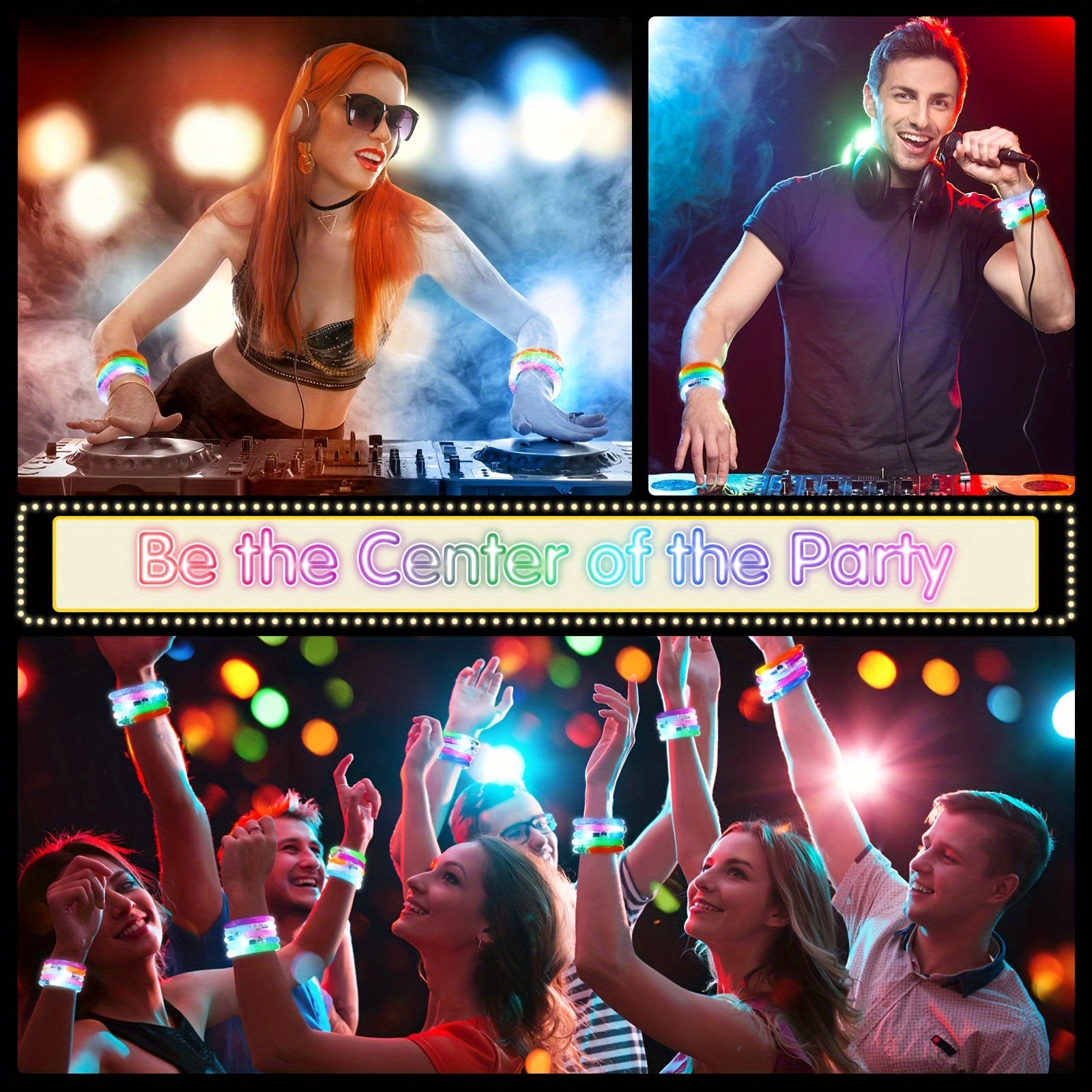 100-Piece Glow Sticks Bracelets Set – 6-Color Flashing LED Neon Glow in the Dark Bracelets for Rave, Concert, Birthday & Carnival Party Favors