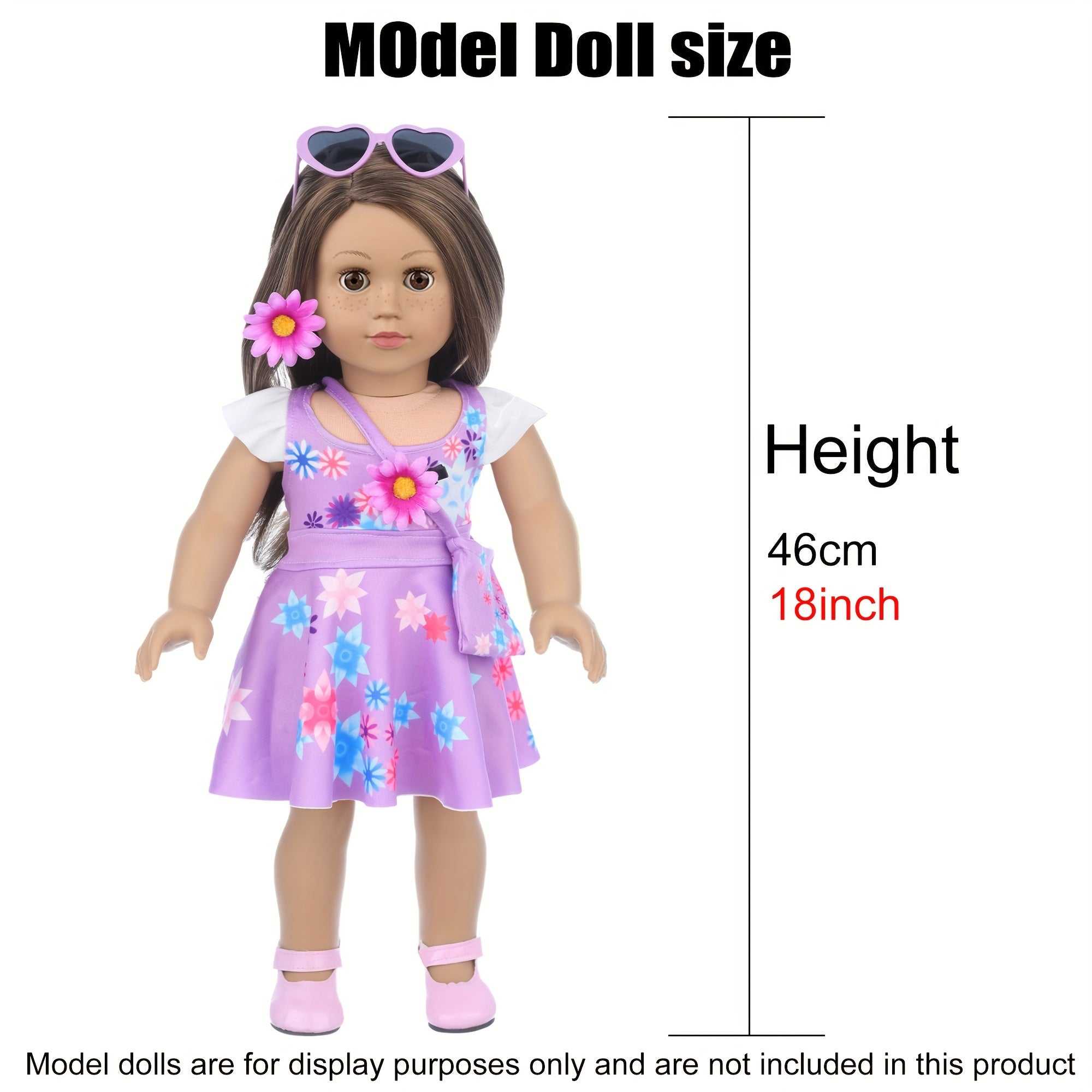 18 Inch Doll Clothes & Makeup Accessories Set – Skirt, Handbag, Hairpin, Eyeshadow, Nail Polish & Lipstick for 18 Inch Dolls Gift Ages 3+