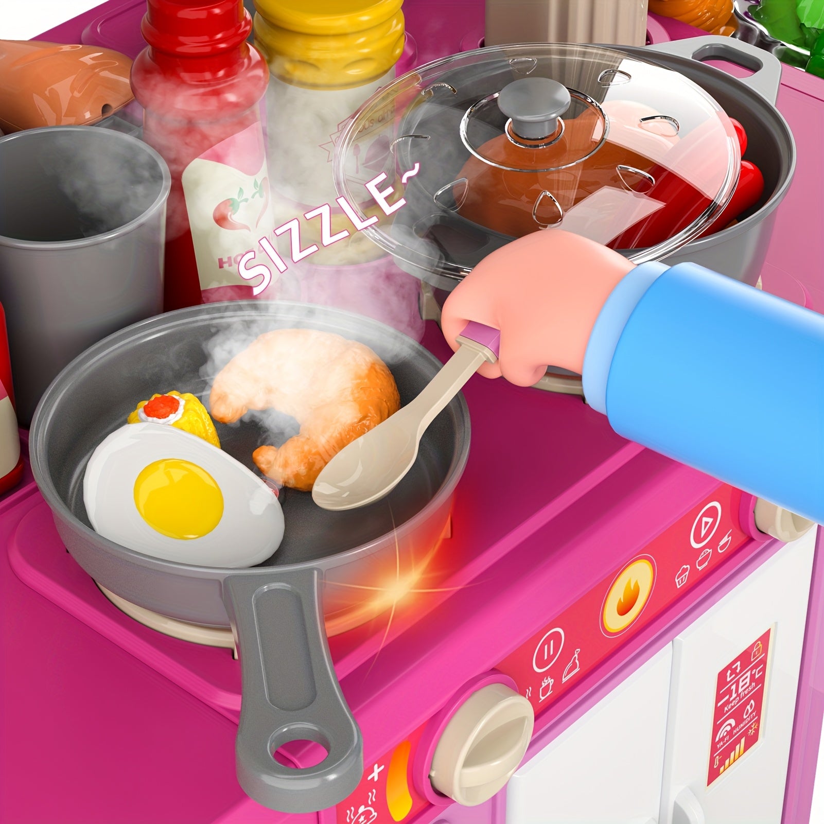 Kids Play Kitchen Playset Pretend Play Kitchen Set with Lights Sounds Toddler Cooking Toy Interactive Indoor Playset Birthday Christmas Gift Ages 3 and Up