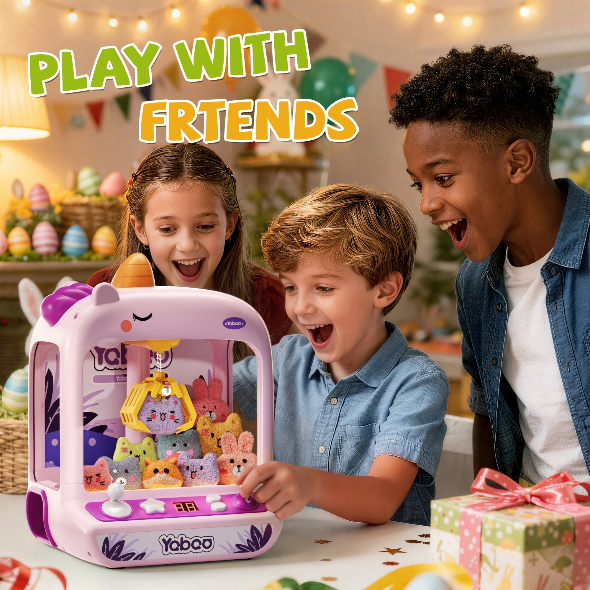 Mini Claw Machine for Kids Unicorn Arcade Vending Toy - Fun Party Game Birthday Gift for Girls Boys Ages 3+, Purple Green Pink