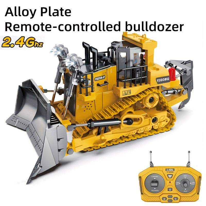 RC Construction Vehicle Toy 9-Channel 2.4GHz Alloy Metal Bulldozer Excavator Loader with Lights Sound Rechargeable – Kids Halloween Christmas Birthday Gift Boys Girls