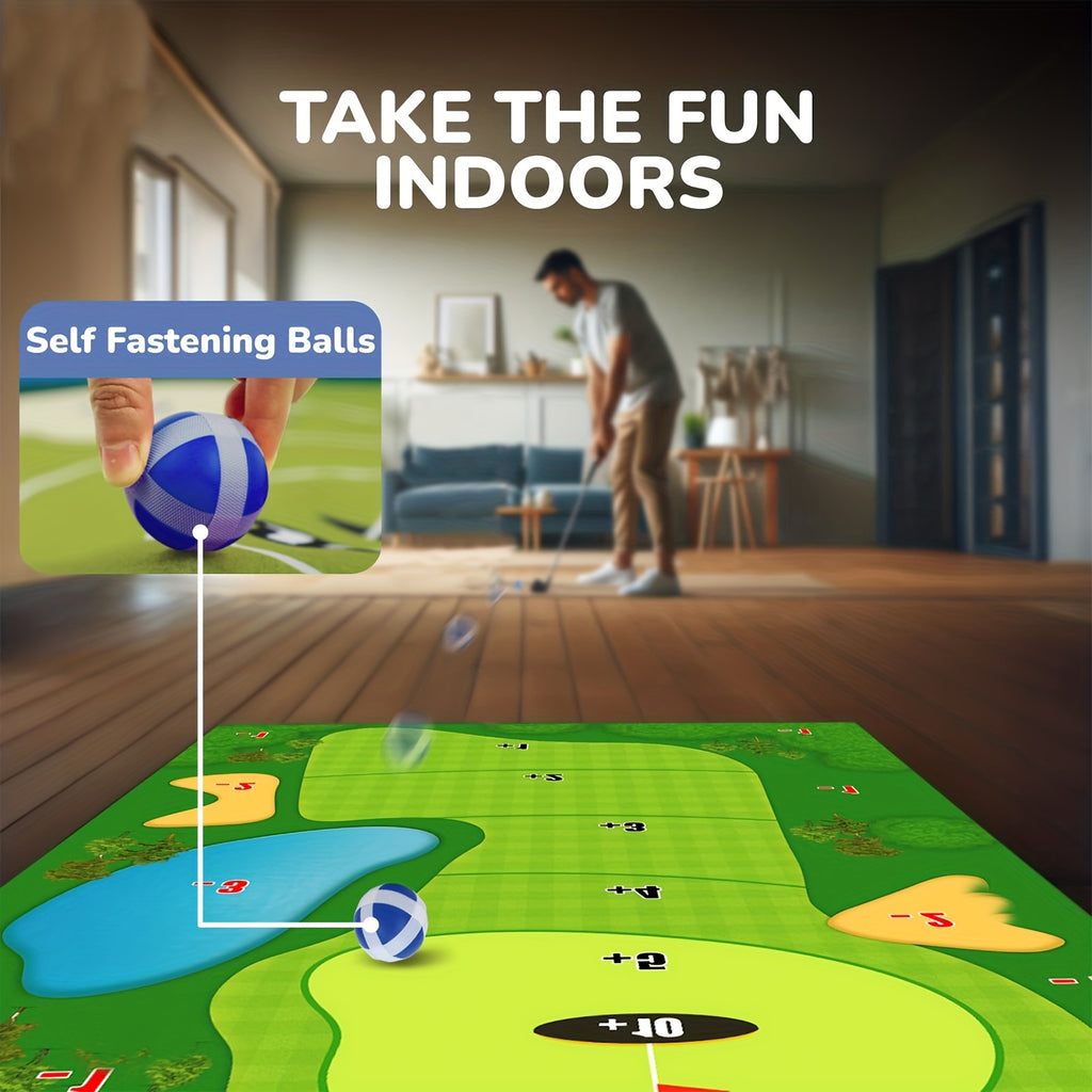 Backyard Chipping Golf Game Mat 6x5ft Indoor Outdoor Adults with 16 Adhesive Balls Stakes Scorecard Golf Gift for Men Women Golfers Fathers Day Christmas