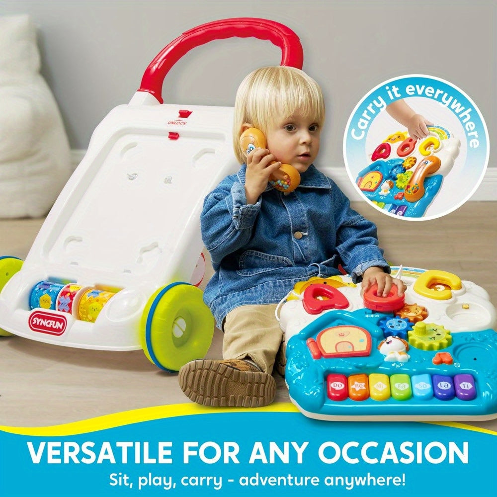 Baby Push Walker 2-in-1 Sit to Stand Learning Toy – Piano, ABC Buttons, Light-Up Sound Effects & Adjustable Speed Walker for Infant Boys & Girls
