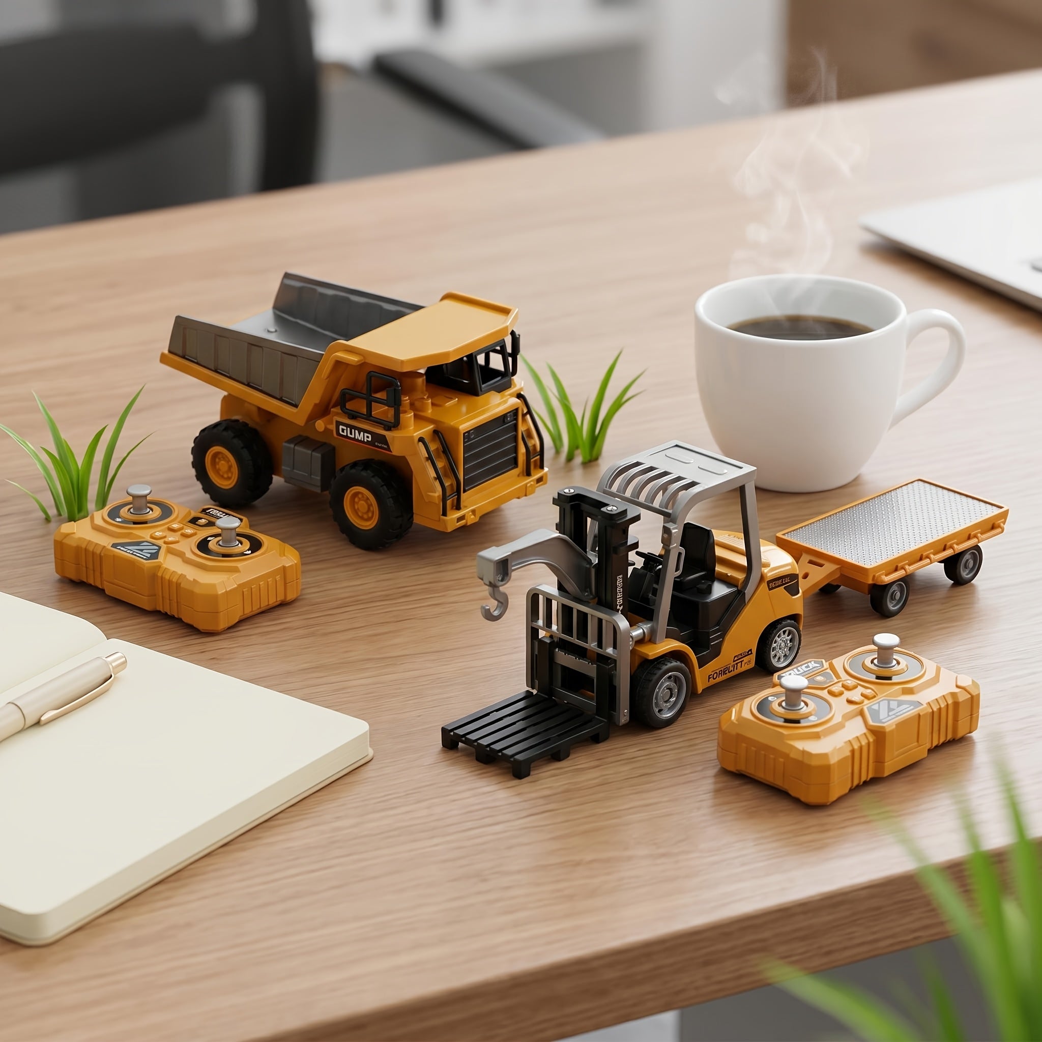 1:64 RC Construction Vehicle Set – 9-Channel Alloy Dump Truck, Forklift & Excavator with 2.4GHz Remote, Diecast Metal Body Mini Desk Toys