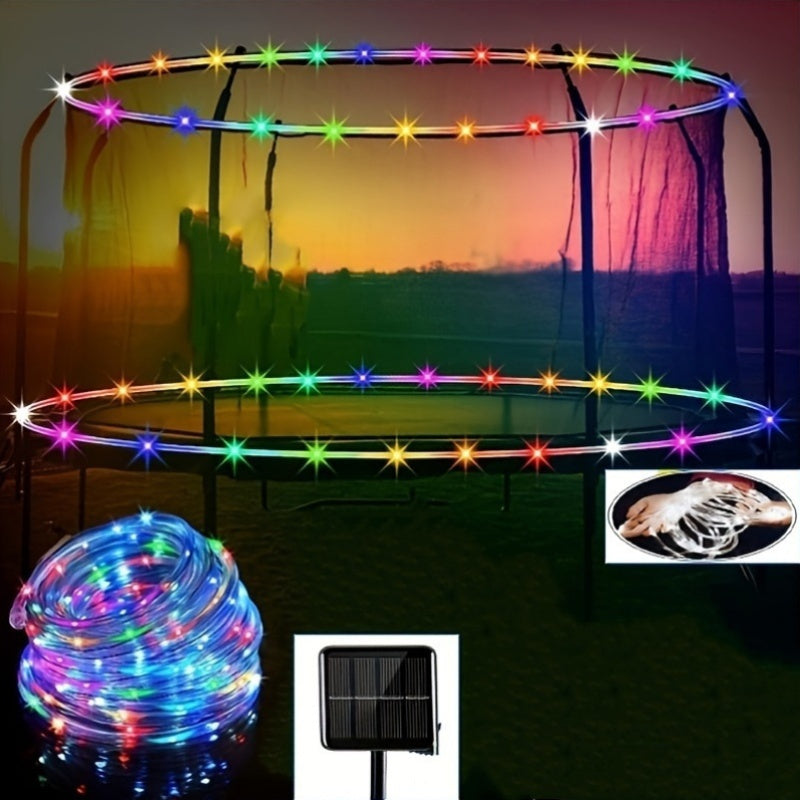 Solar Trampoline Lights IP65 Waterproof 8 Dynamic Modes - Outdoor LED String Lights for 8-16ft Trampolines Solar Powered Warm White Multicolor Kids Backyard Night Play Accessory