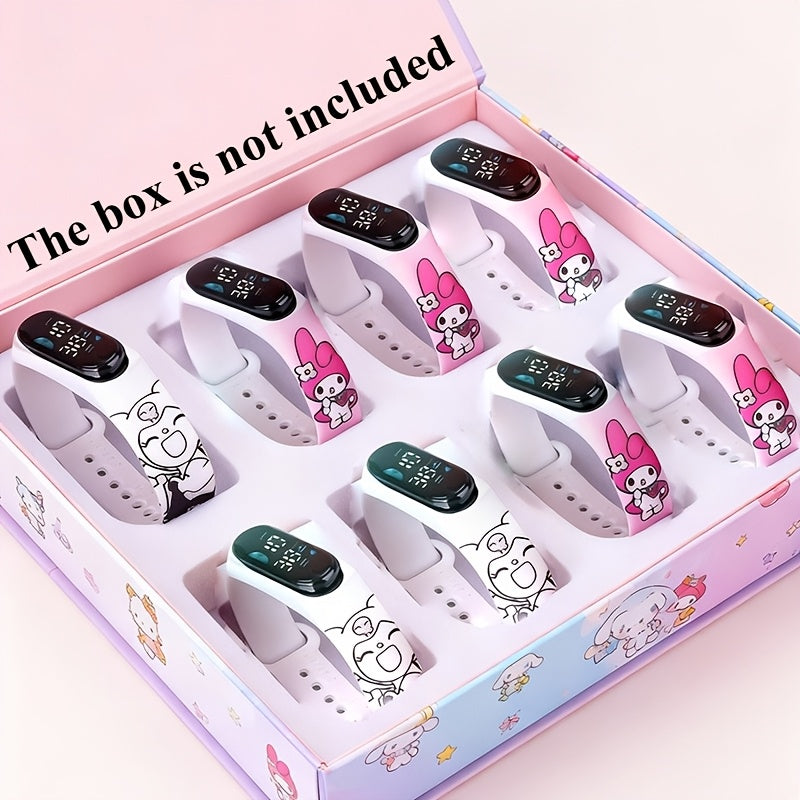 10pcs Sanrio Kids Watch Set - Cinnamoroll Kuromi My Melody Pochacco Silicone Quartz Watches 4 Mixed Colors - Birthday Party Return Gift Favor for Girls