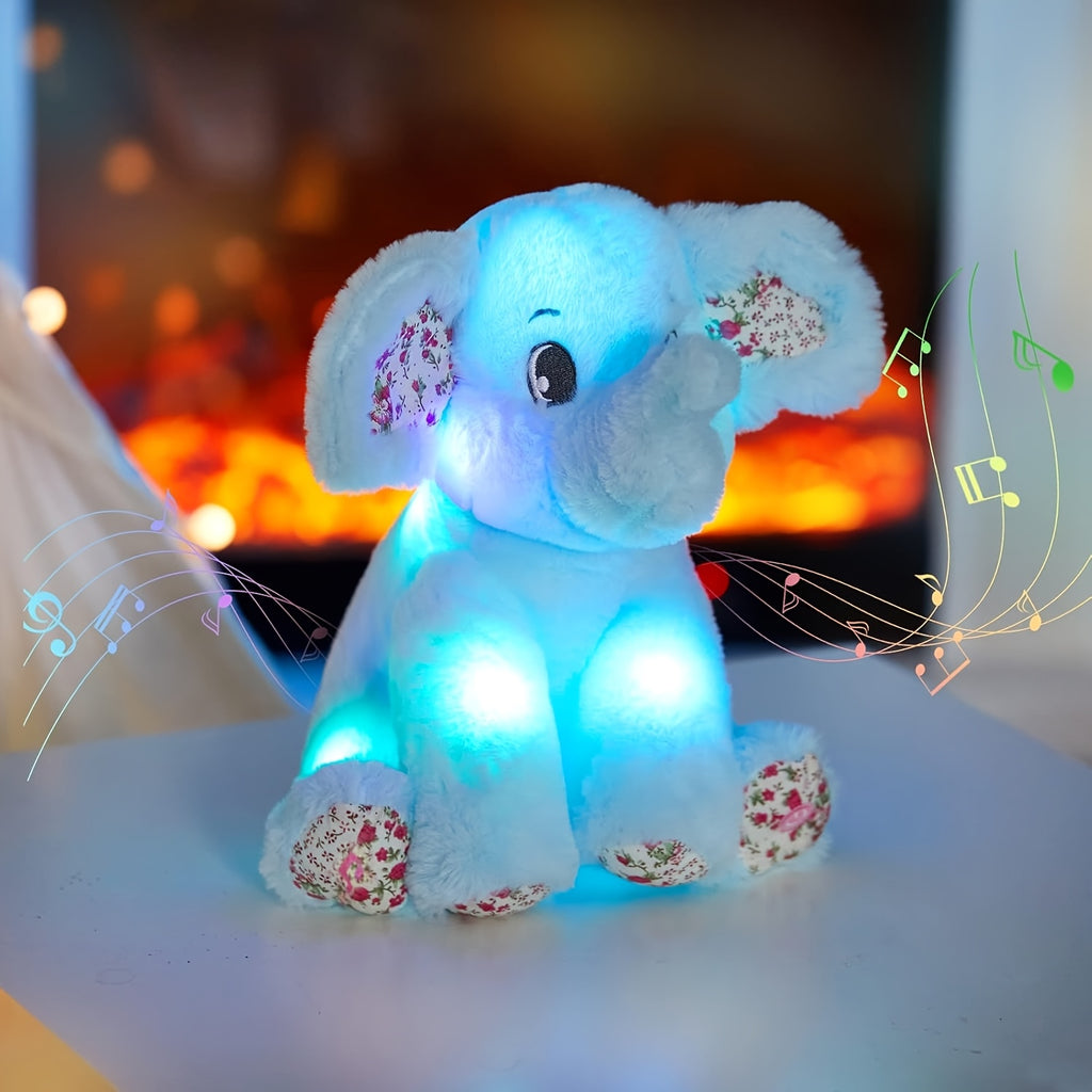 Musical Glowing Elephant Plush Toy with LED Light & Lullabies, Soft Stuffed Animal Nightlight Companion for Baby Toddler, Birthday Easter Gift for Kids
