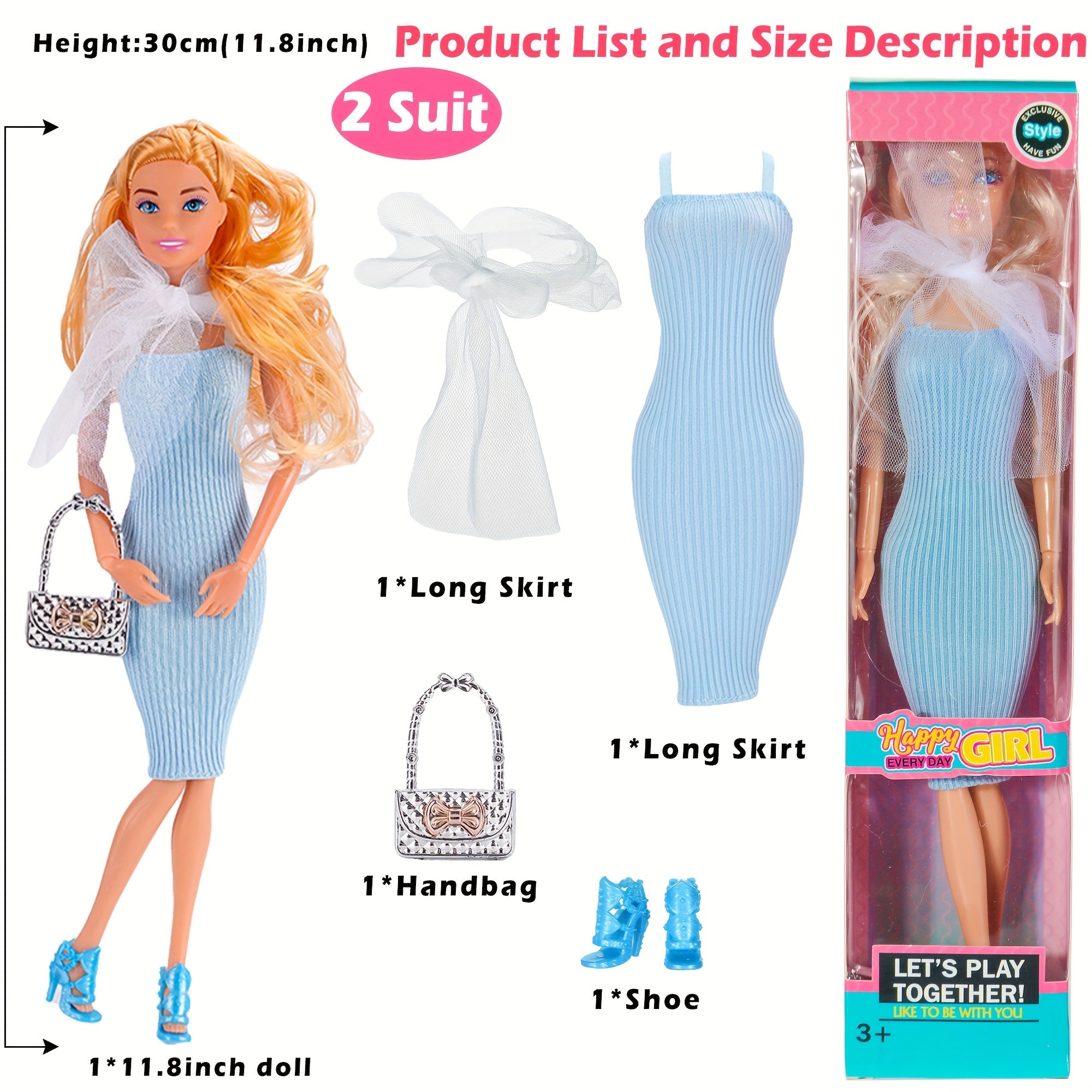 6 Pack 11.5 Inch Articulated Fashion Princess Dolls Playset – Poseable Joints, Outfits, Handbag, Crown, Necklace & Suitcase, Individual Gift Boxes, Complete Doll Set for Girls Ages 3+