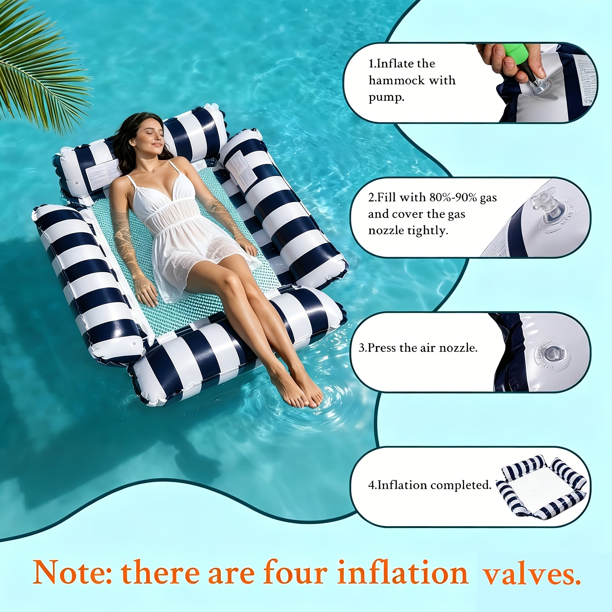 Inflatable Pool Float Bed with Cooling Mesh for Adults – Striped Foldable Floating Lounger Chair 43in, Beach Vacation Essential, 2 or 3 Pack