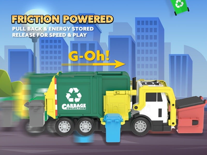 Garbage Truck Toy with Lights & Sounds – 16" Large Friction Powered Truck, Dumpster & Trash Bins, Garbage Sorting Learning Cards, Front-Load Dump Action, Birthday Gift for Kids Ages 3+