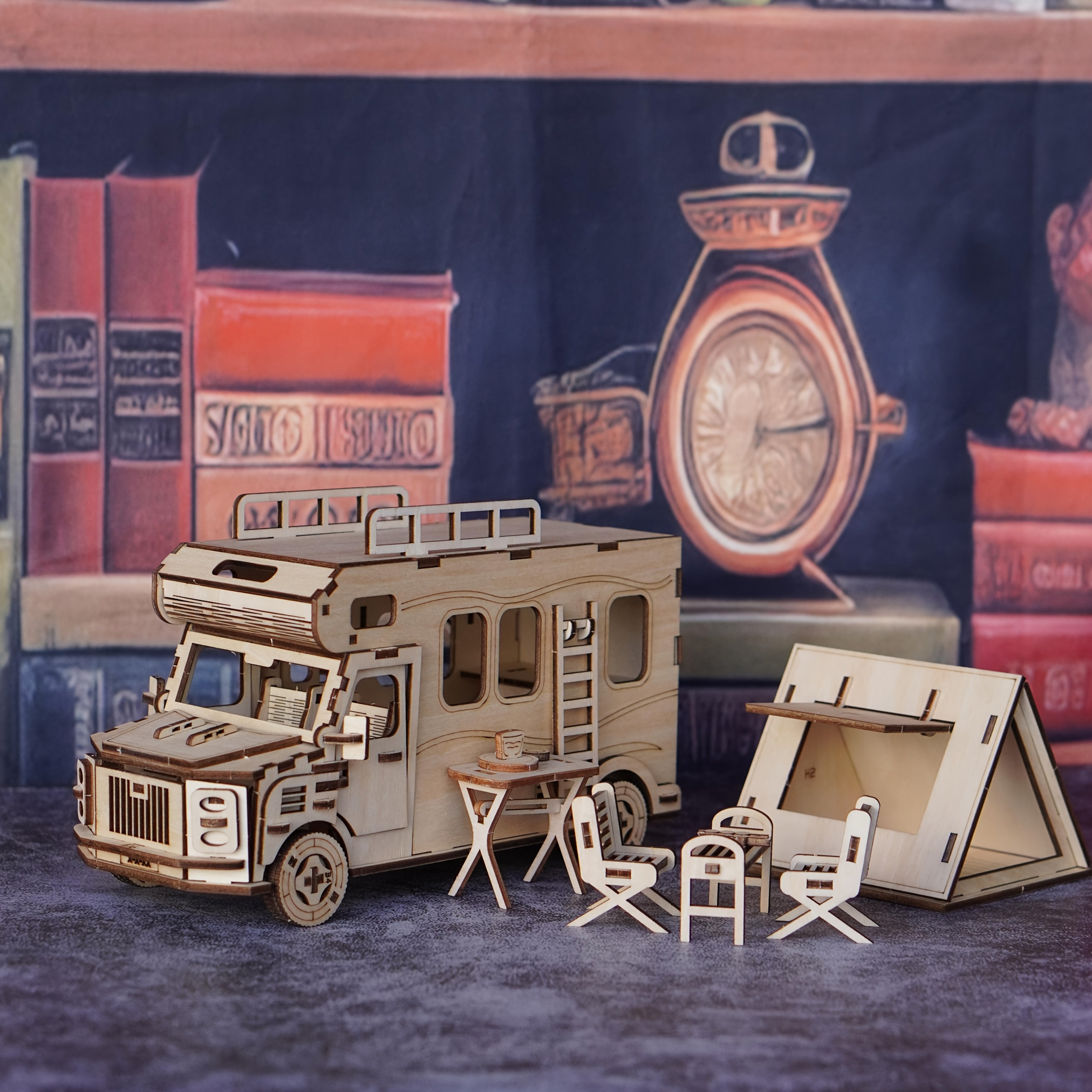 3D Wooden Puzzle RV Camping Car Model Kit, Travel Camper Van Assembly Building Block Toy, Creative DIY Wood Craft Gift for Friends Family Adults & Kids