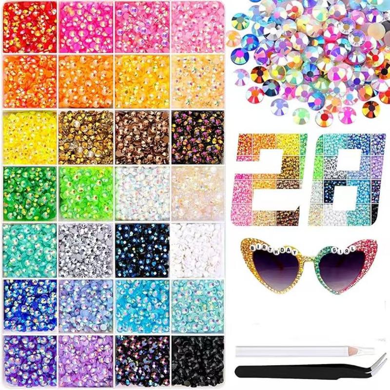 Bedazzling Kit with 3mm Resin Rhinestones, 24, 28 or 40 Color Options for Nail Art, Clothing Decoration and Personalized DIY Crafts