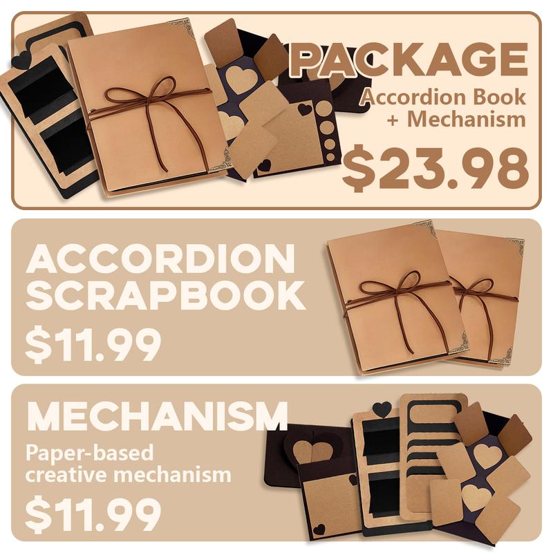 Accordion Scrapbook Album, 99+ Inch Fold Out DIY Memory Book with Kraft or Black Paper Options for Anniversary, Wedding, Travel and Graduation Gifts