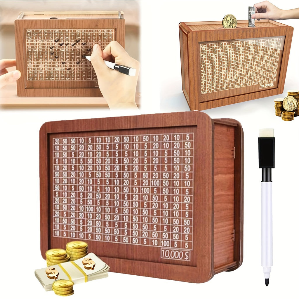 Wooden Savings Bank with Digital Counter 2 Sets – 7.87x5.7 Inch Coin Bank Holds $10,000 Adult Savings Goal Piggy Bank Gift for Friends Family