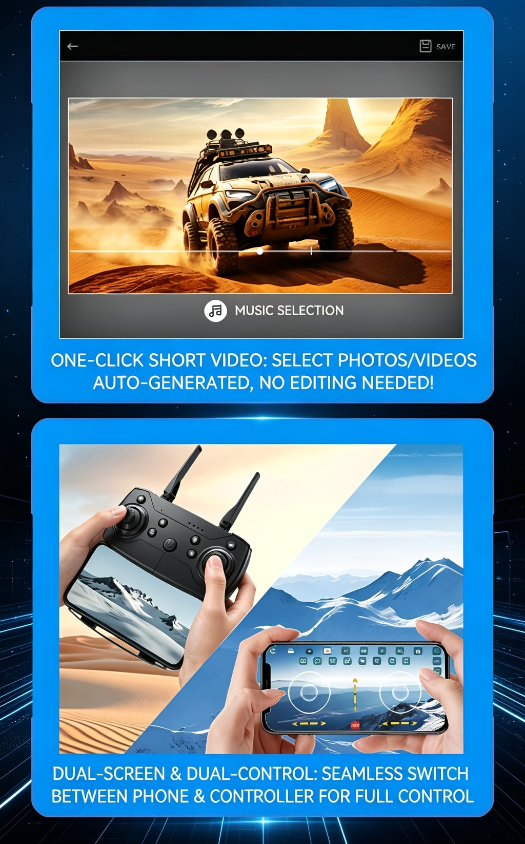 FPV Camera Drone with Dual Camera & Altitude Hold – Aerial Photography RC Quadcopter, Headless Mode, Gesture Photo, One-Key Takeoff/Landing, Drop-Resistant, Beginner & Kids Gift