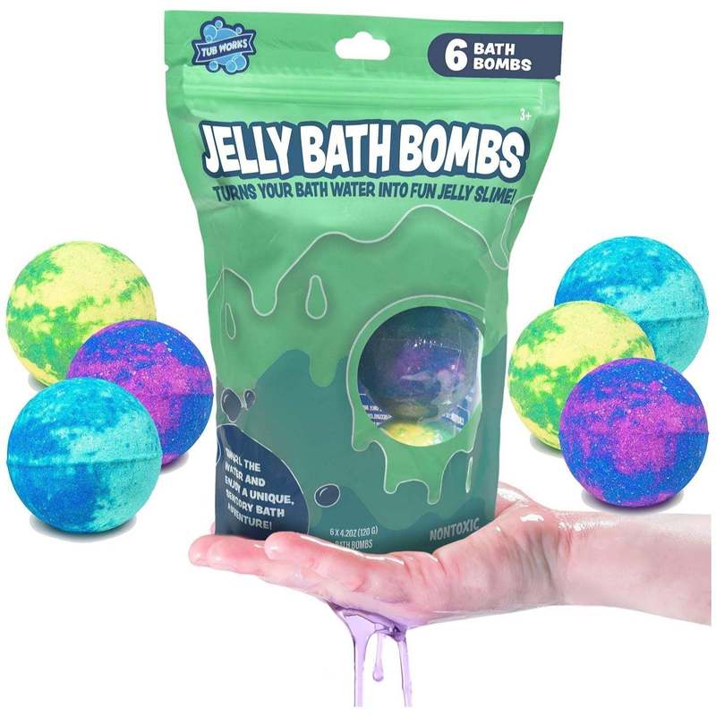 Jelly Bath Slime Bombs 6 Pack – Kids Bath Bombs with Slime Texture, Sensory Slushie Bath Fizz Toys, Fruity Scents, Non-Toxic Fun Bathtub Gift for Boys Girls