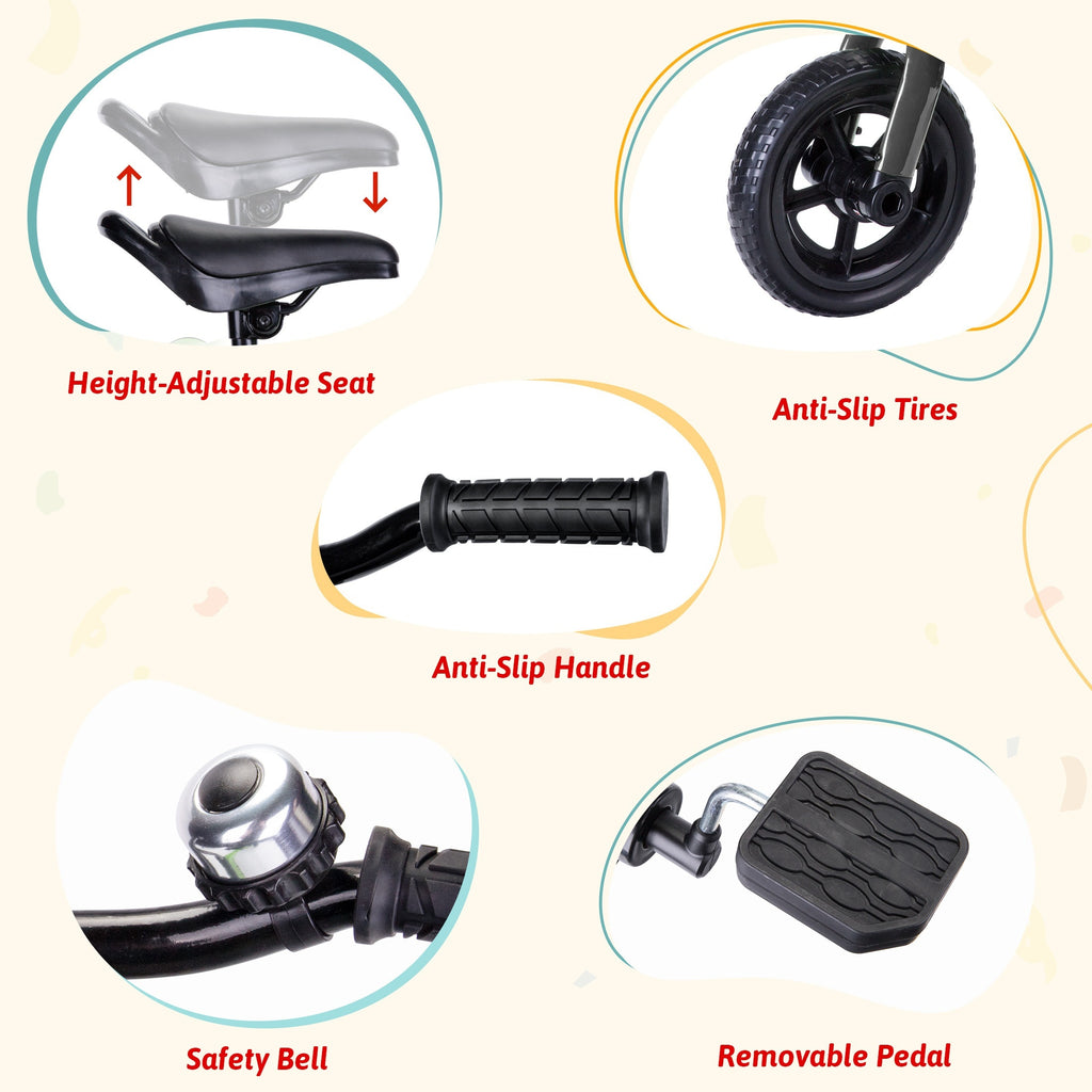 3-in-1 Foldable Toddler Tricycle for Boys Girls Ages 2+, 4-Mode Balance Bike with Detachable Pedals Training Wheels Carbon Steel Frame Puncture-Proof EVA Tires, Indoor Outdoor Ride-On, Birthday Christmas Gift