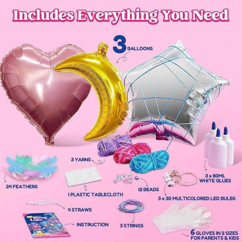 3D String Art Kit for Kids – Light Up DIY Lantern Craft Set with 30 LED Bulbs, Balloons & Yarn, Birthday Gift Arts and Crafts for Girls Boys