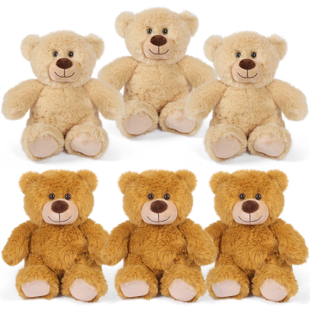 6 Pack Teddy Bear Stuffed Animal 8 Inch – Bulk Teddy Bears Plush Toy Set for Kids Boys Girls, Party Favors, Christmas Birthday Valentine’s Day Gift, Dark Brown Light Brown Mix