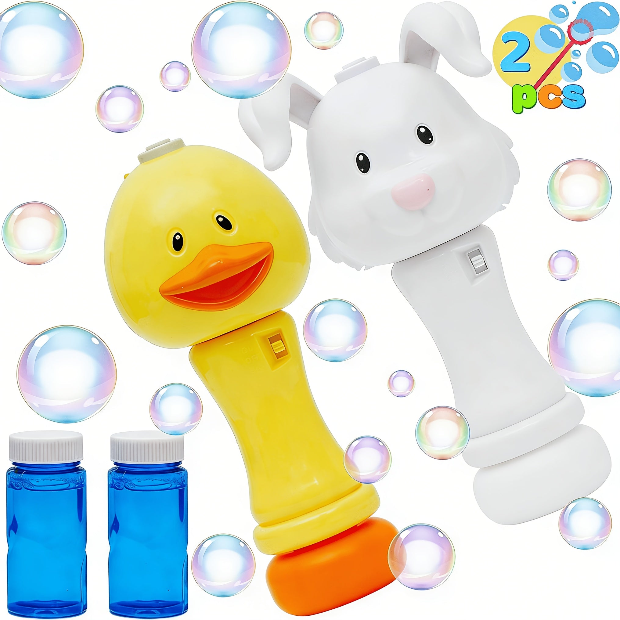 Duck & Bunny Bubble Wand Set of 2 with Bubble Solution - Electric Animal Bubble Maker for Kids, Easter Summer Outdoor Toy, Birthday Wedding Party Favor Gift for Boys Girls