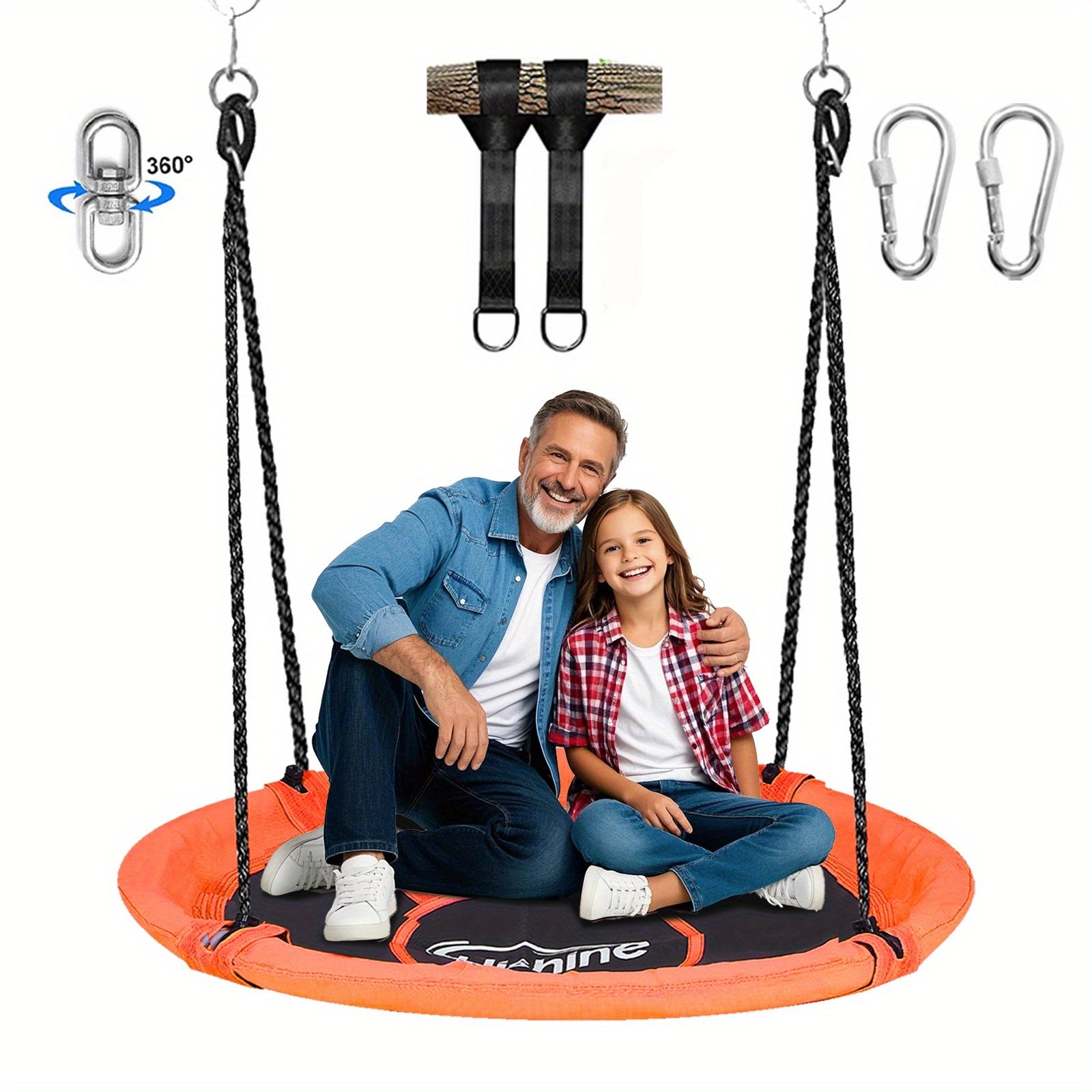 43" Large Saucer Swing for Kids, 360° Rotating Spinner Swing with Swivel, Adjustable Ropes & Hanging Straps, Outdoor Tree or Swing Set Accessory, Durable Round Disc Swing for Playground Backyard, Birthday Gift