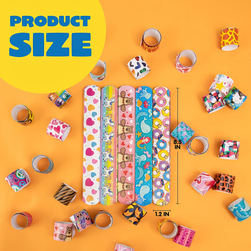 144-Piece Slap Bracelets for Kids Bulk – Unicorn, Heart & Animal Wristbands for Party Favors, Classroom Prizes & Goodie Bag Stuffers