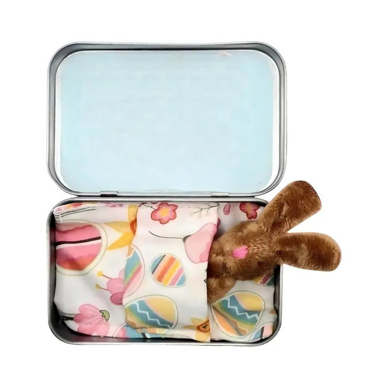 Mini Bunny Adoption Set Pocket Dollhouse Bunnies with Accessories in Decorative Tin Box – 4 Styles Easter Basket Gift Miniature Collector Toy Ages 3+