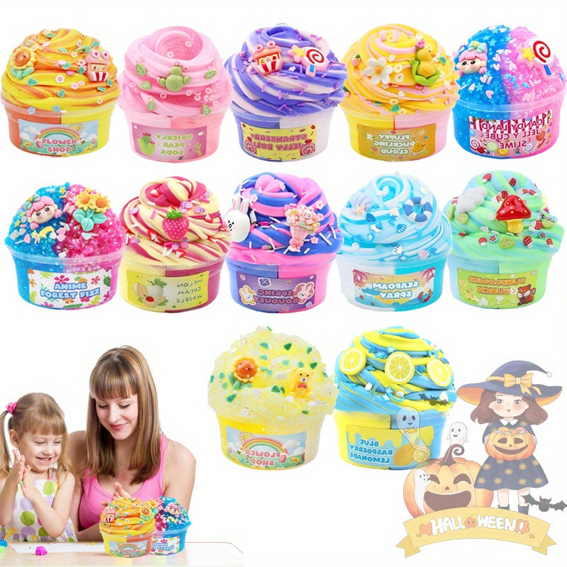 Slime Kit 12 Cups Fruit Color Mud Set - Soft Mixed Slime Making Kit for Girls Boys Party Toy Birthday Gift Creative Play