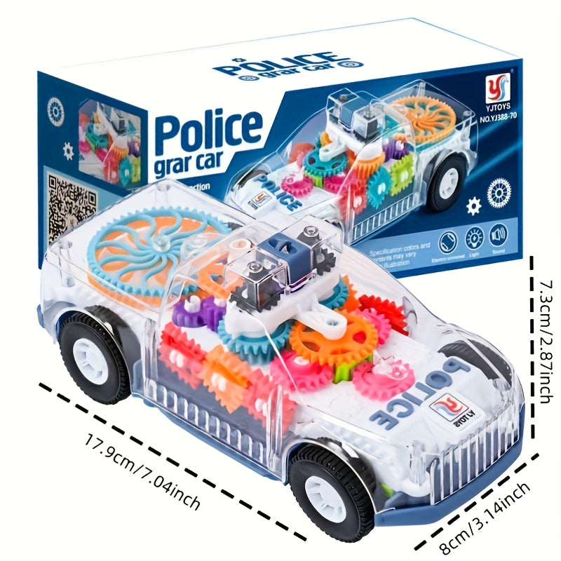 Electric Police Car Toy Transparent Gear Flashing Lights Music 360 Rotation Educational Toddler Toy for Kids Boys Girls Ages 3+ Birthday Christmas Gift