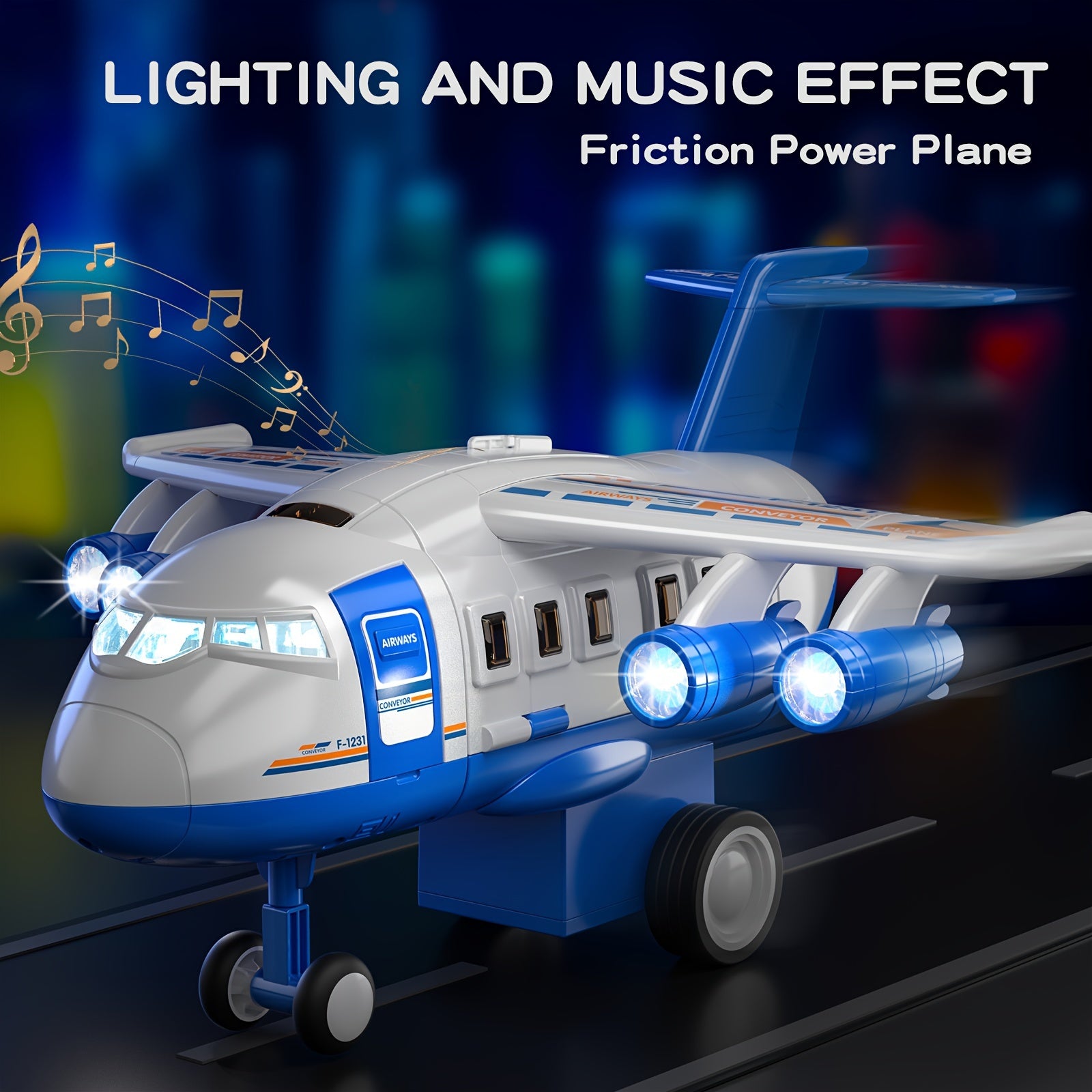 Inertia Airplane Toy for Kids with Music & Light – Simulation Passenger Plane Diecast Aircraft, Push & Go Vehicle Toy, Educational Gift for Boys & Girls Ages 3+
