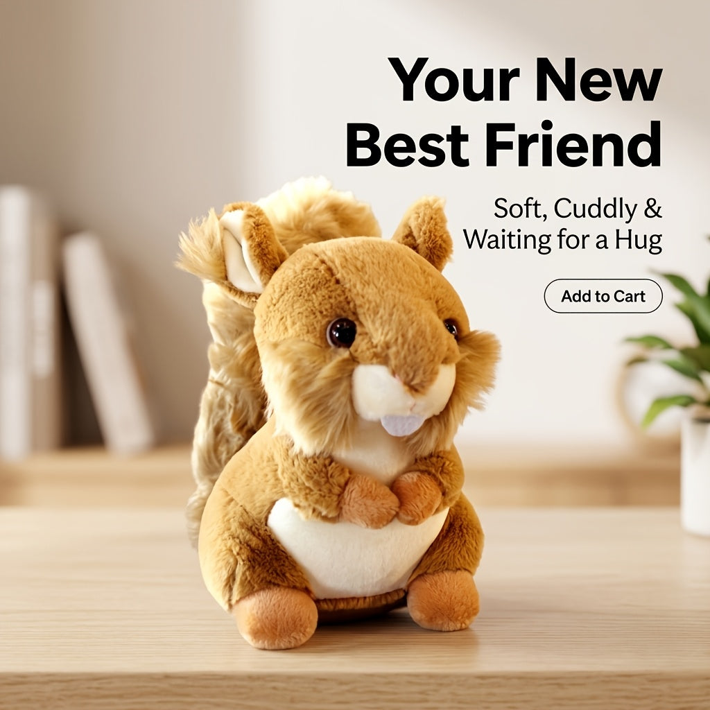 Realistic Squirrel Plush Toy 20cm – Cute Cartoon Squirrel Stuffed Animal Doll, Emotional Companion & Room Decor, Birthday Holiday Gift for Animal Lovers Boys Girls, Easter Valentine’s Day Present