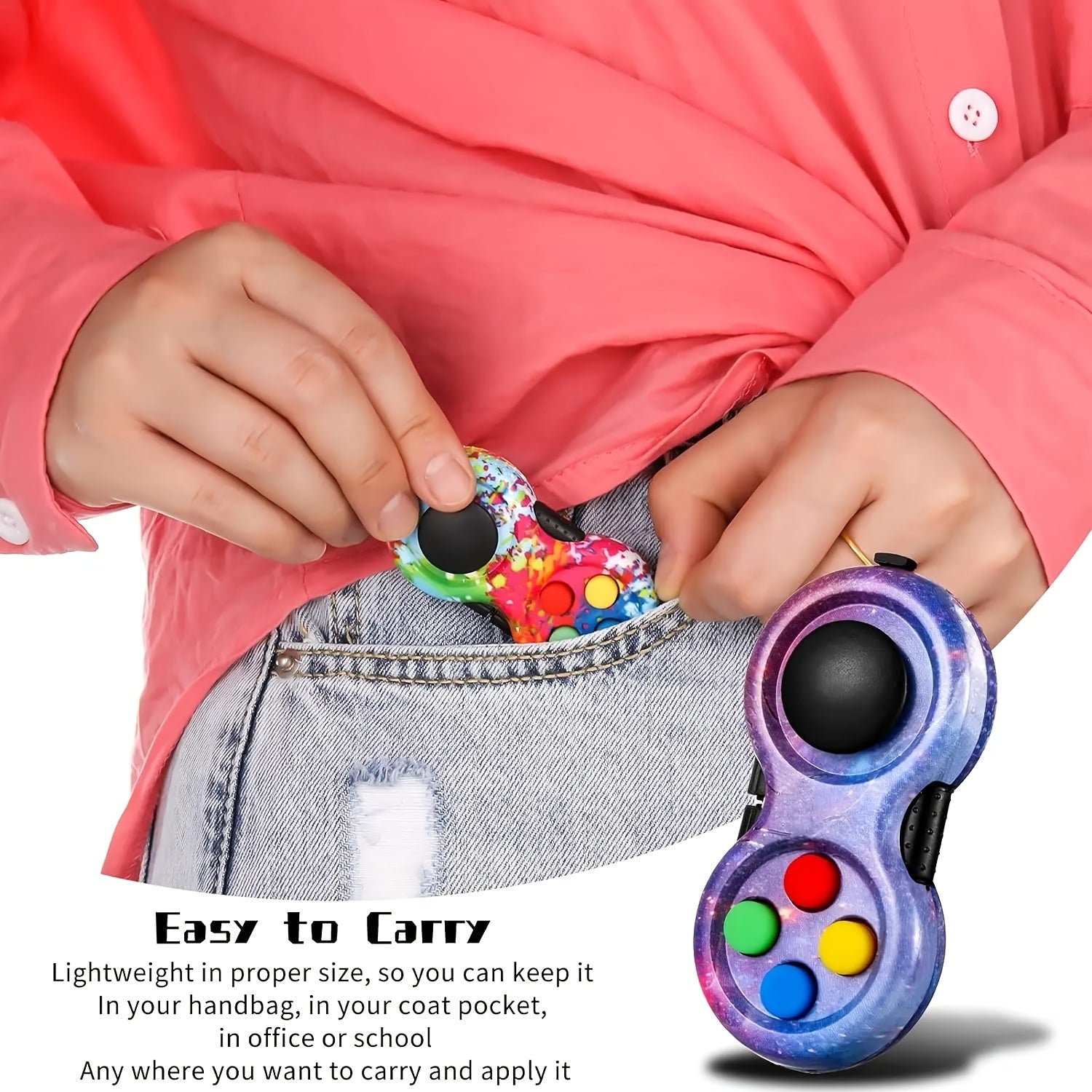 8-in-1 Retro Handheld Fidget Controller Toy 3pcs Set – Clickable Buttons Joystick Massage Roller Stress Relief Sensory Toy for Kids Teens Adults ADHD Anxiety Focus