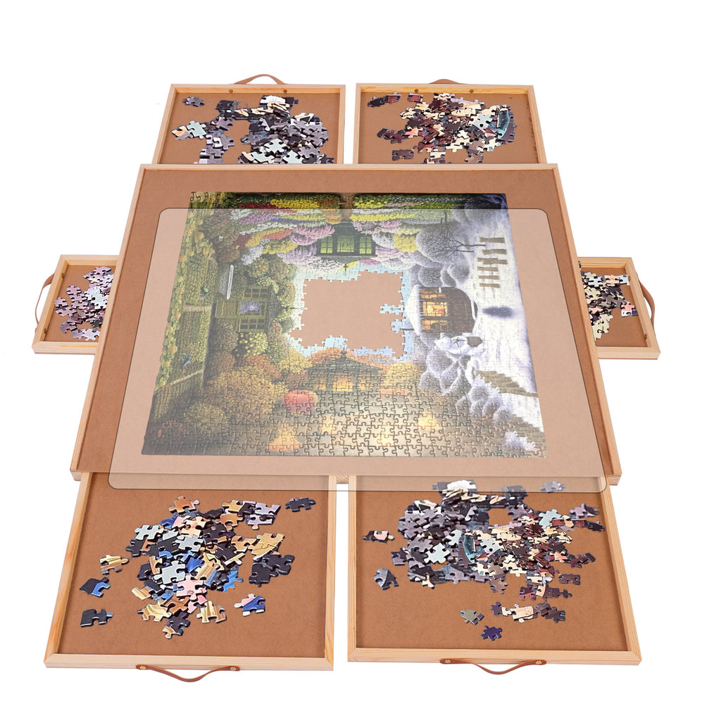 Rotating Puzzle Board with Drawers 35x27 Inch – 360° Turntable Puzzle Table Organizer for Adults Seniors 1500 Pieces