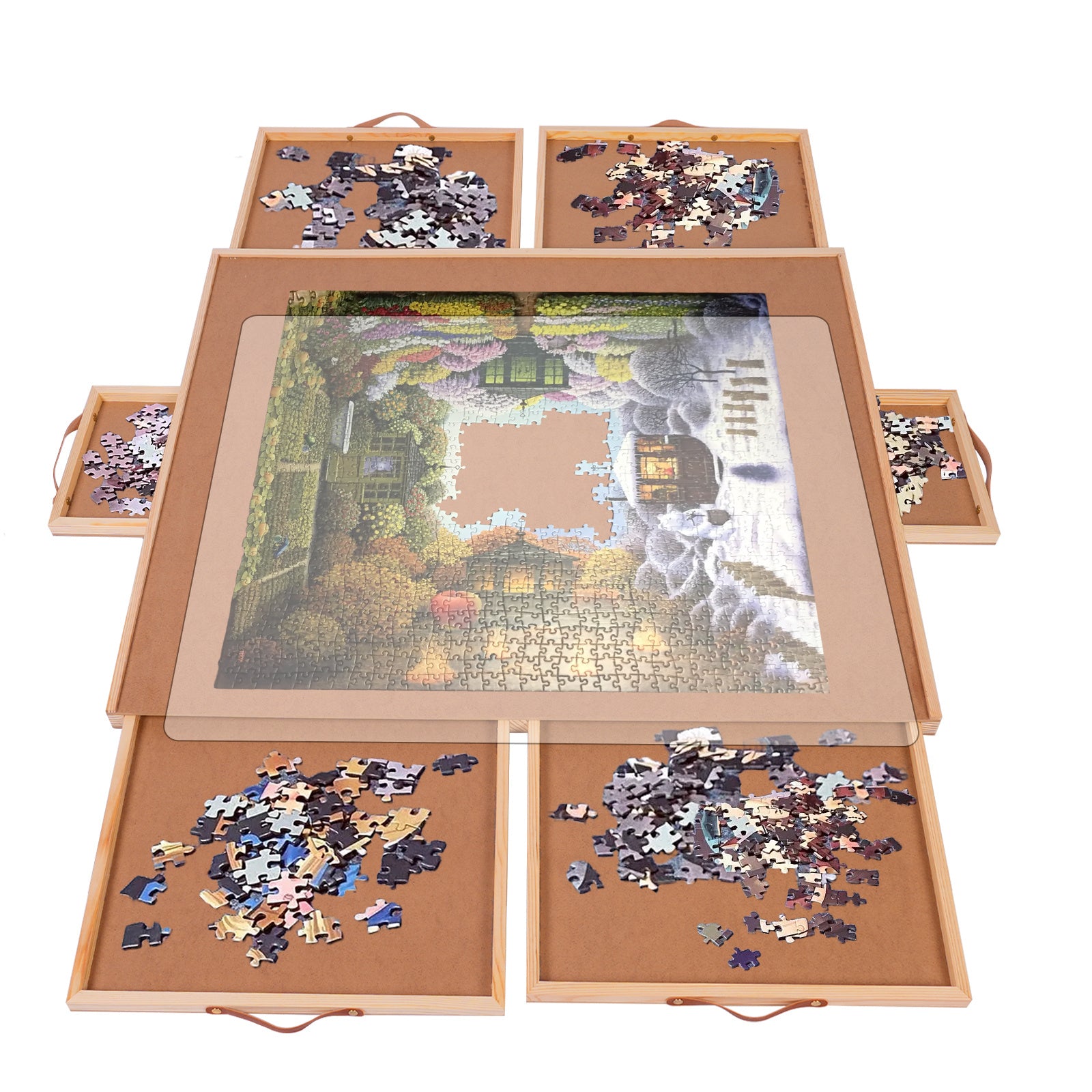 Rotating Puzzle Board with Drawers 35x27 Inch – 360° Turntable Puzzle Table Organizer for Adults Seniors 1500 Pieces