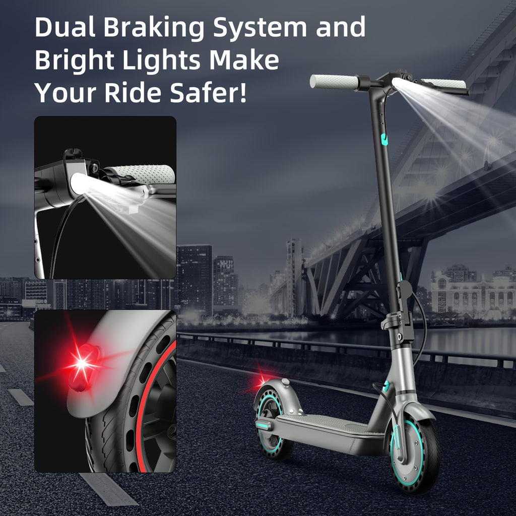 Foldable Electric Scooter for Adults 350W 19 MPH - Dual Brakes EABS Solid Tires 265LB 20KM Range LED Display 3 Speed Modes - Commuter E-Scooter Blue Red