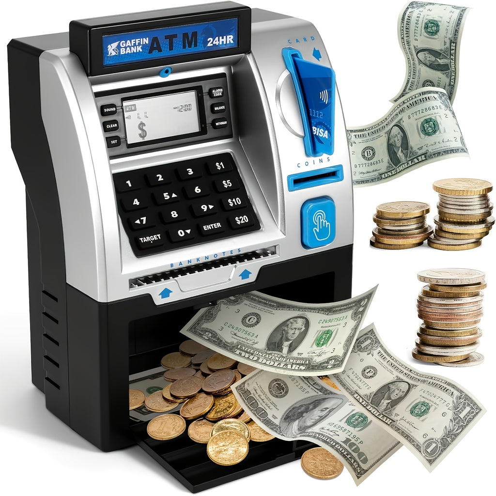 Kids Electronic ATM Piggy Bank with Password Lock – Coin & Banknote Savings Bank for Boys & Girls, Financial Education Toy, Birthday Christmas Holiday Gift Ages 5+