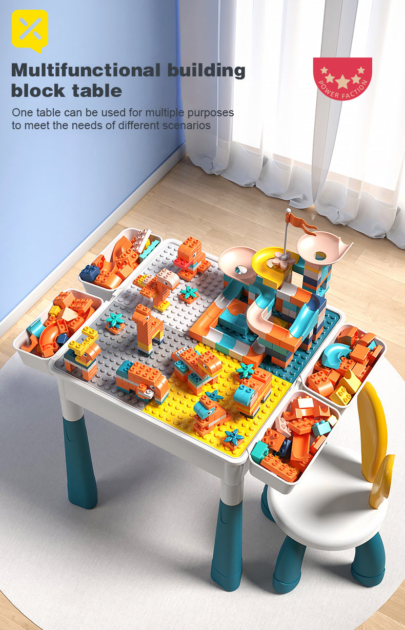 Kids Activity Table with Building Blocks All-in-One Toddler Play Table – Space-Saving Corner Design Durable ABS Plastic, Multifunctional Learning Desk Gift for Boys Girls Ages 1-6 Christmas Birthday