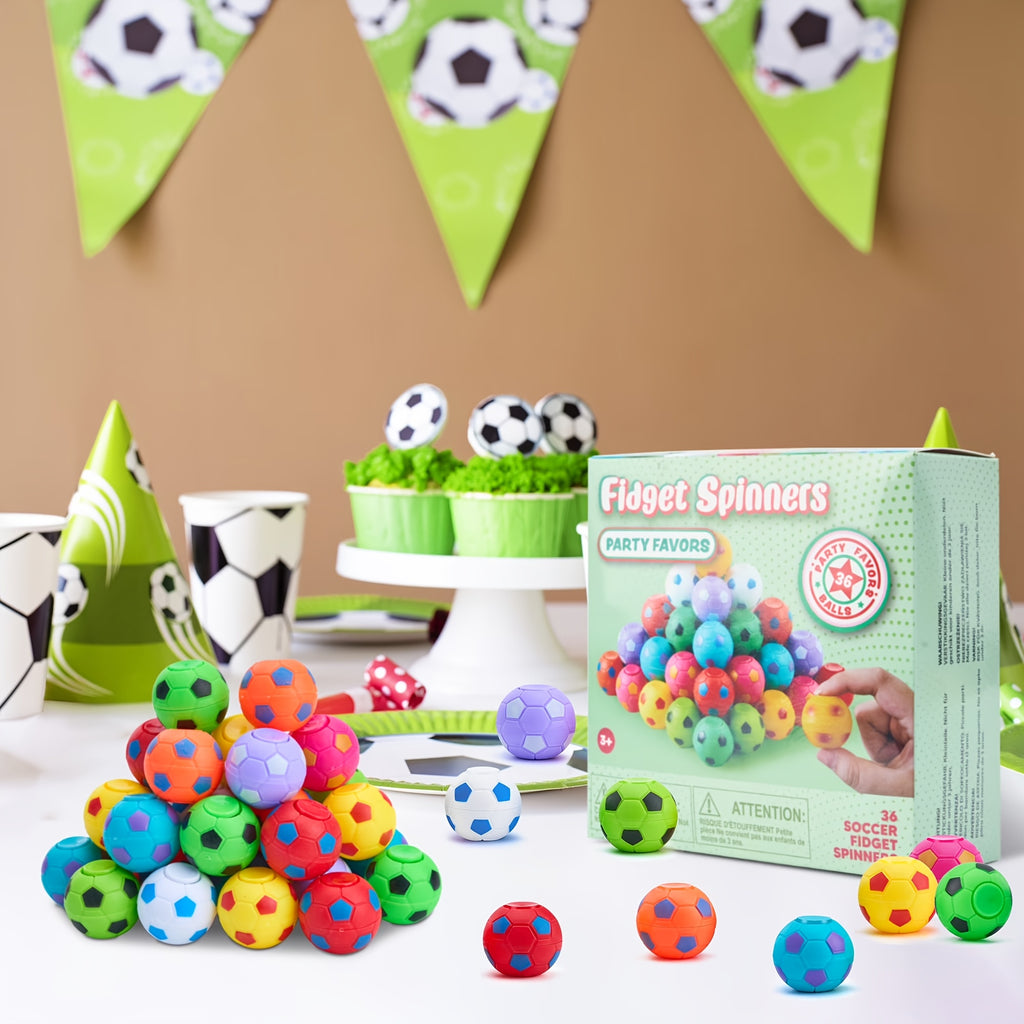 Soccer Fidget Spinners Bulk 72 Pack 9 Colors 1.3 Inch Mini Spin Toy Classroom Prizes Party Favors Goodie Bag Stuffers Kids School Rewards