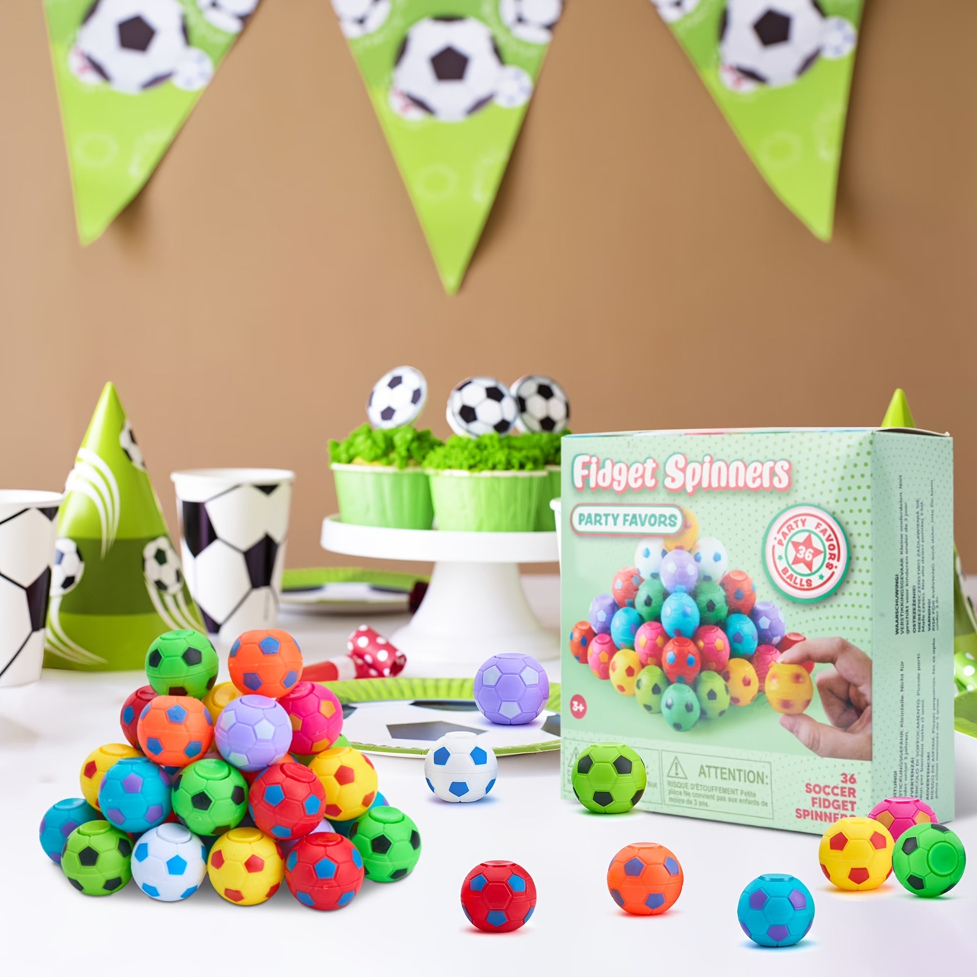 Soccer Fidget Spinners Bulk 72 Pack 9 Colors 1.3 Inch Mini Spin Toy Classroom Prizes Party Favors Goodie Bag Stuffers Kids School Rewards
