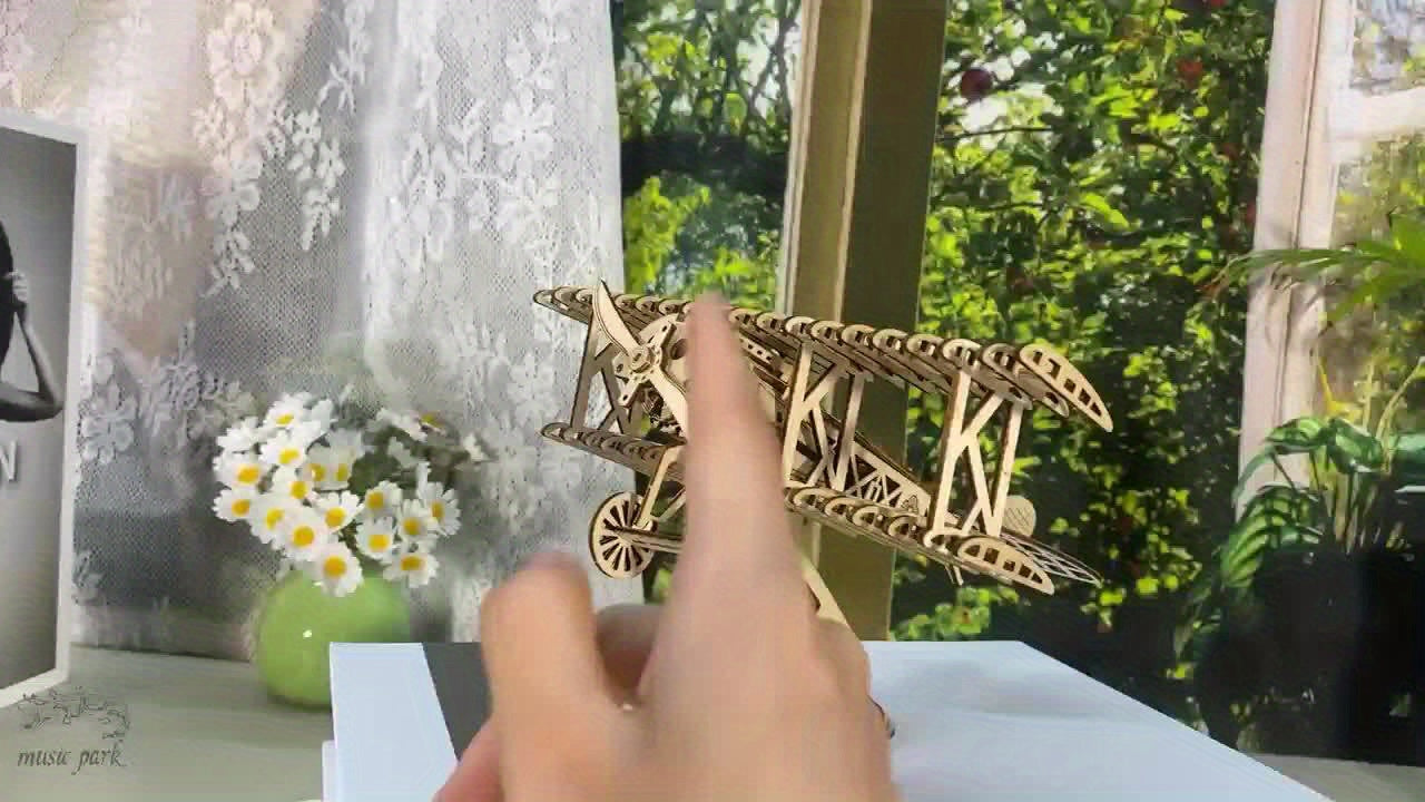 3D Wooden Puzzle Bi-Plane Model Kit – DIY Wood Craft Biplane Building Set, Handmade Gift for Kids Teens Adults, Christmas Birthday Gift