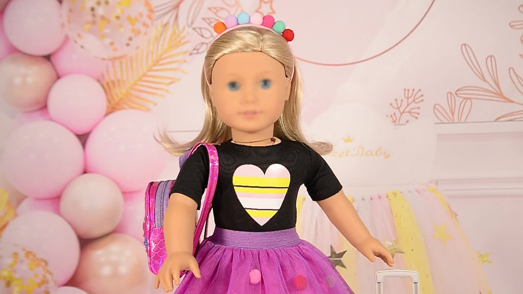 18 Inch Doll Travel Set 25 Piece Unicorn Accessories – Suitcase Roller Skates Outfit Backpack Passport for 18 Inch Dolls No Doll Girls Ages 3+ Birthday Christmas Gift